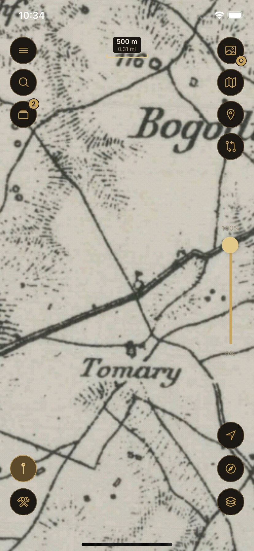 Old Ways showing a historical map over the modern map